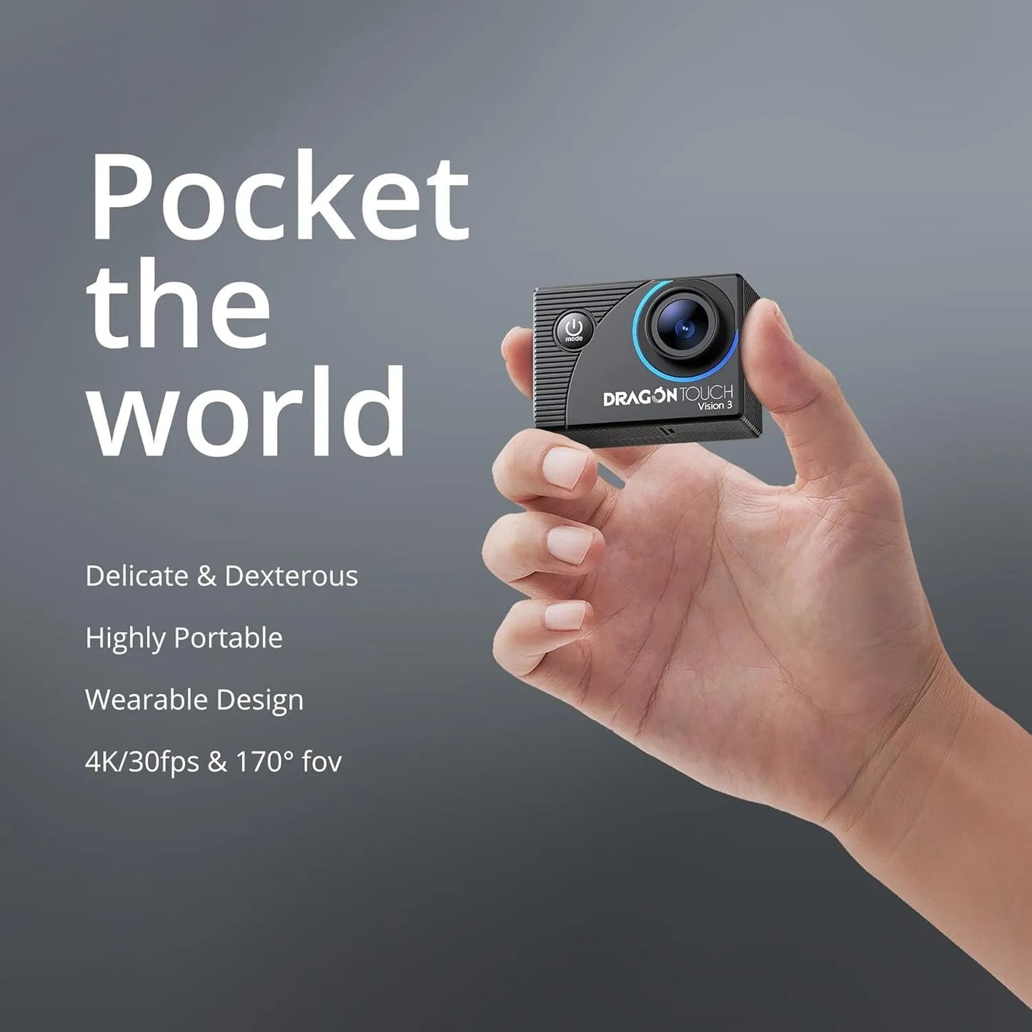 Cámara De Acción 4K Dragon Touch 20MP Impermeable Con Wifi Y Control Remoto