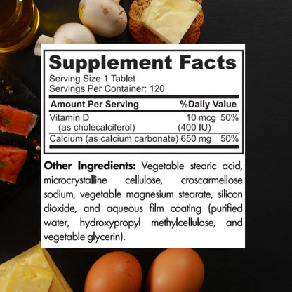 Zaytun Calcio Halal 650 Mg Con Vitamina D3 Para Huesos Fuertes 120 Cápsulas