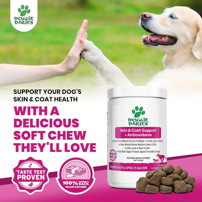 Masticables Suaves Para Piel Y Pelaje De Perros Con Aceite De Salmon Y Colageno 225 Unidades