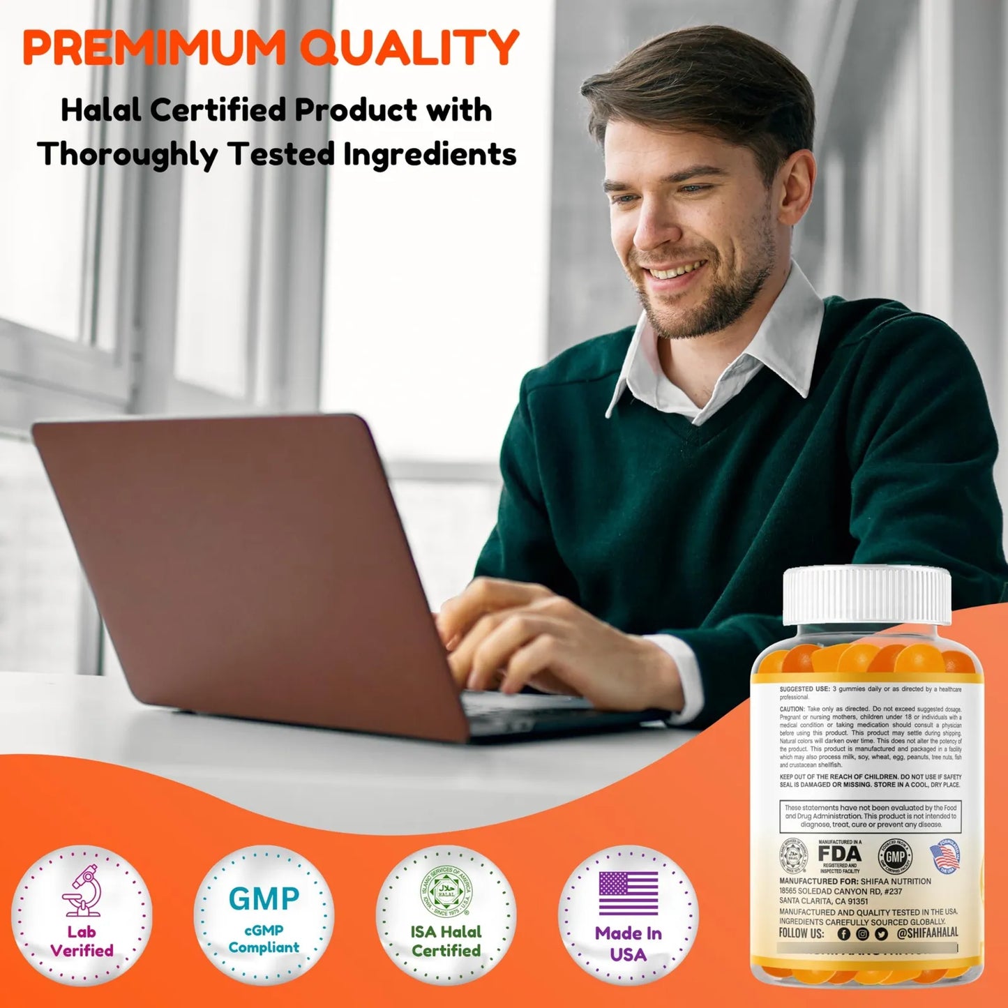Gomitas Veganas Omega 3 Con DHA Y Vitamina C 60 Unidades Sabor Naranja