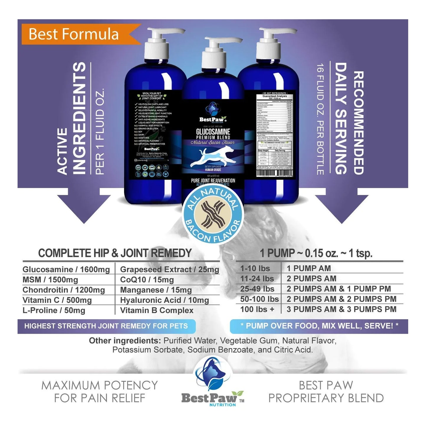 Glucosamina Premium Medicina Natural Anti Envejecimiento Para Perros Y Gatos Alivia Artritis Y Displasia