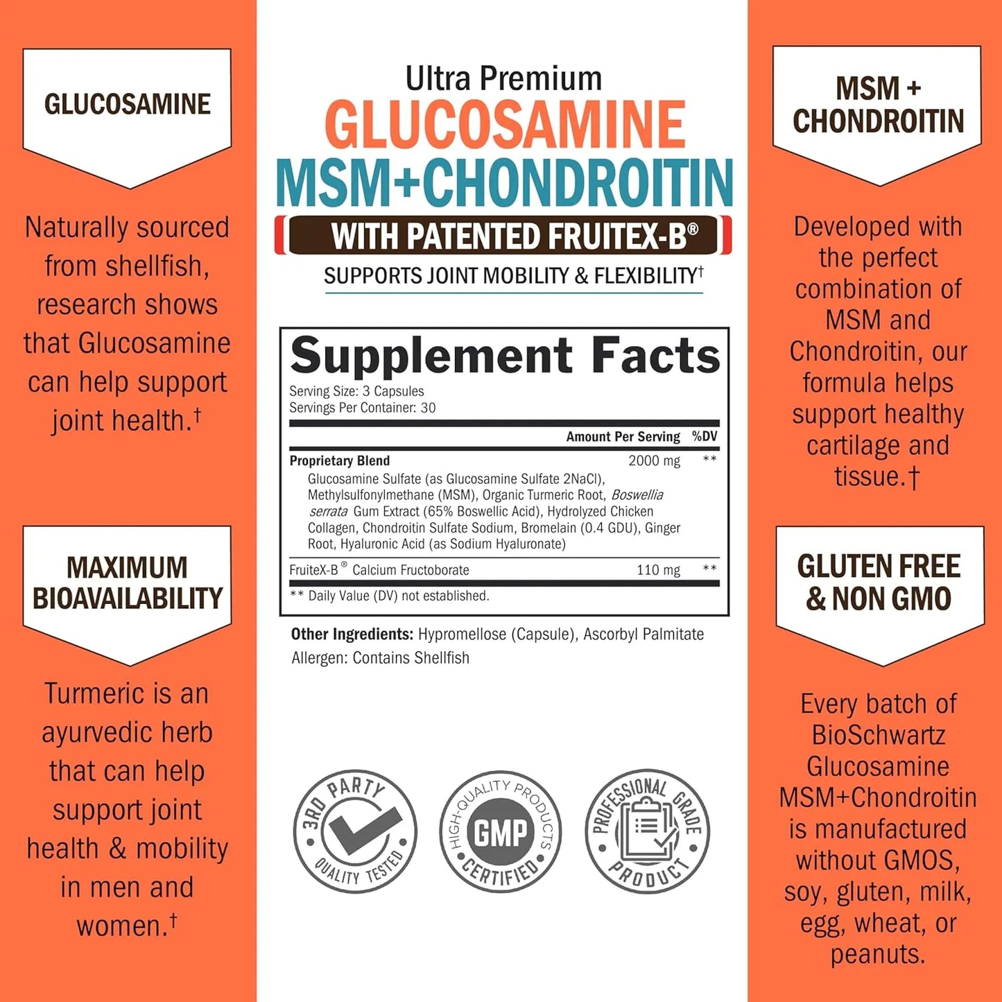 Suplemento Articular Glucosamina Condroitina MSM Triple Accion Con Colageno Y Acido Hialuronico