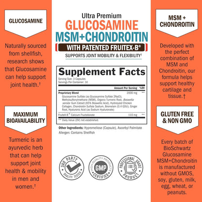 Suplemento Articular Glucosamina Condroitina MSM Triple Accion Con Colageno Y Acido Hialuronico