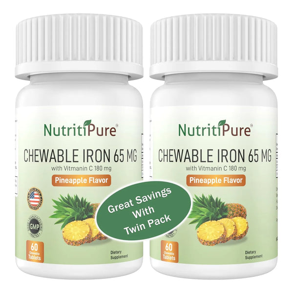 Hierro Masticable 65 Mg Con Vitamina C 180 Mg Sabor Piña 60 Tabletas