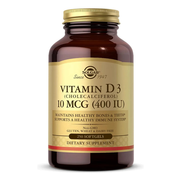 Vitamina D3 10 Mcg 250 Capsulas Blandas Solgar Huesos Dientes Inmunidad