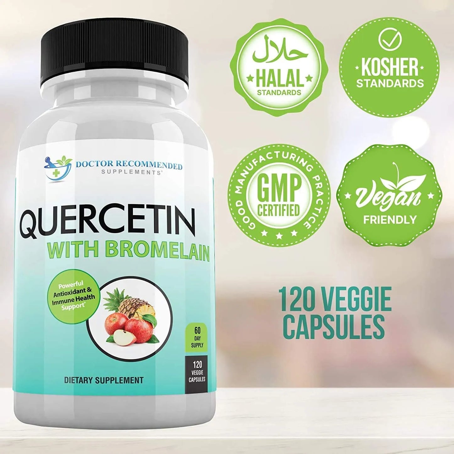 Quercetina 800mg Con Bromelina 165mg 120 Cápsulas Veganas Suplemento Antioxidante
