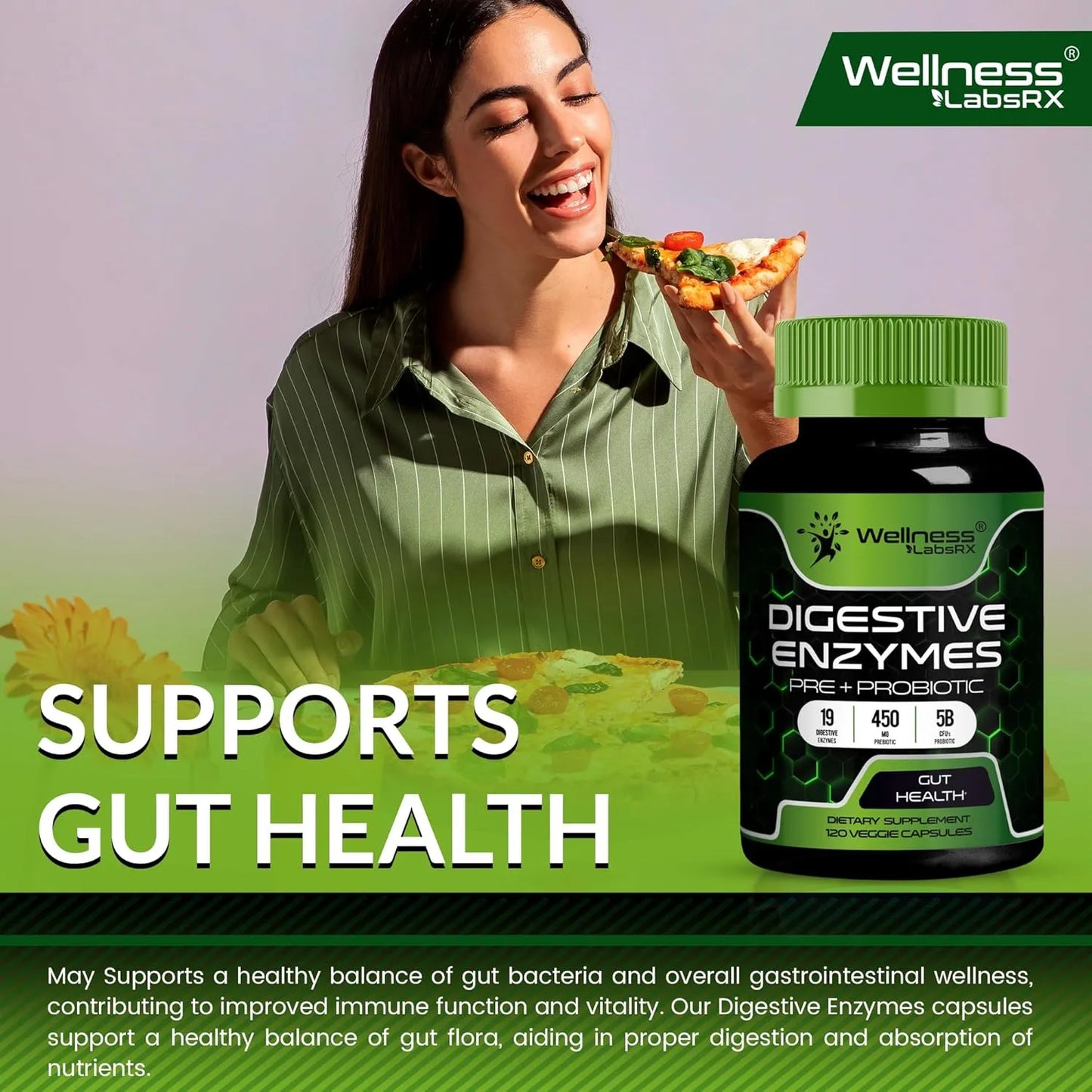 Enzimas Digestivas Con Probióticos Y Prebióticos 450 Mg 5 Mil Millones UFC Mejora Tu Digestión Y Salud Intestinal