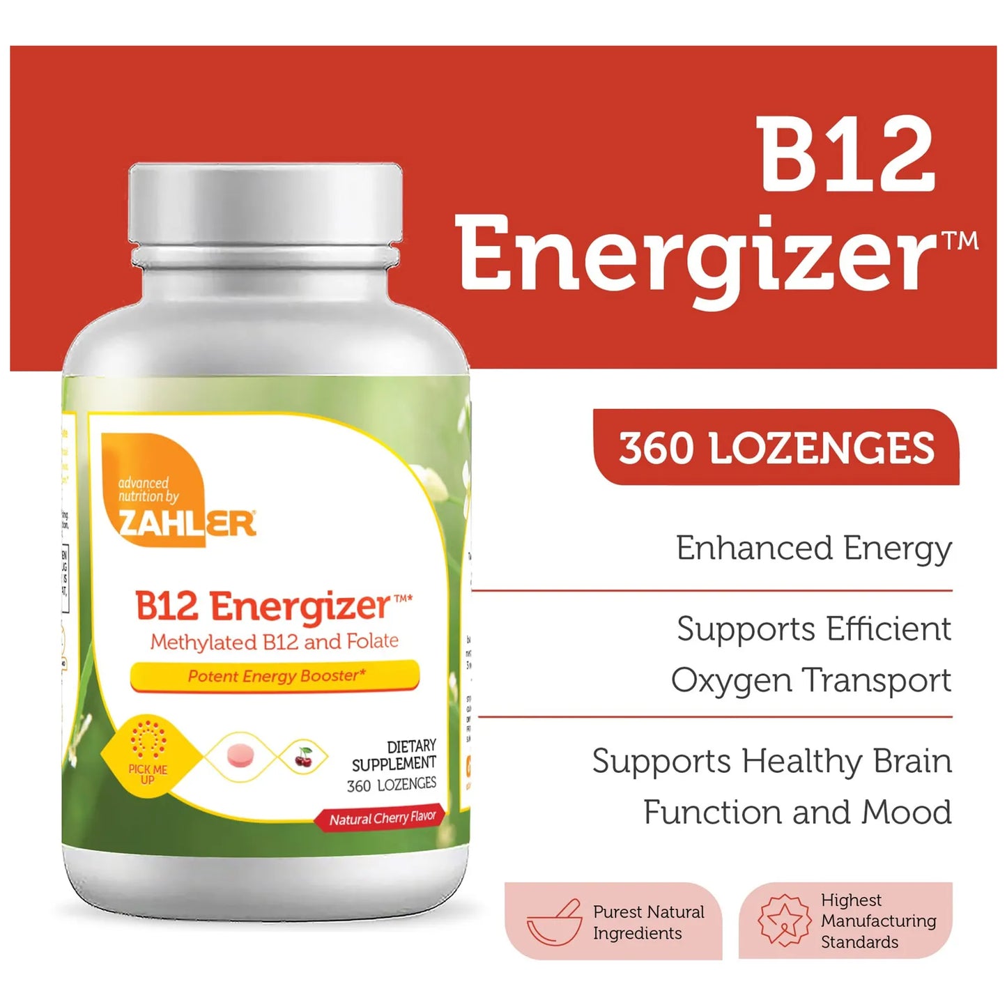 Energizador De Vitamina B12 Natural 5000 Mcg Sabor Cereza 360 Pastillas