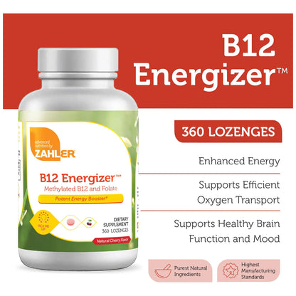 Energizador De Vitamina B12 Natural 5000 Mcg Sabor Cereza 360 Pastillas