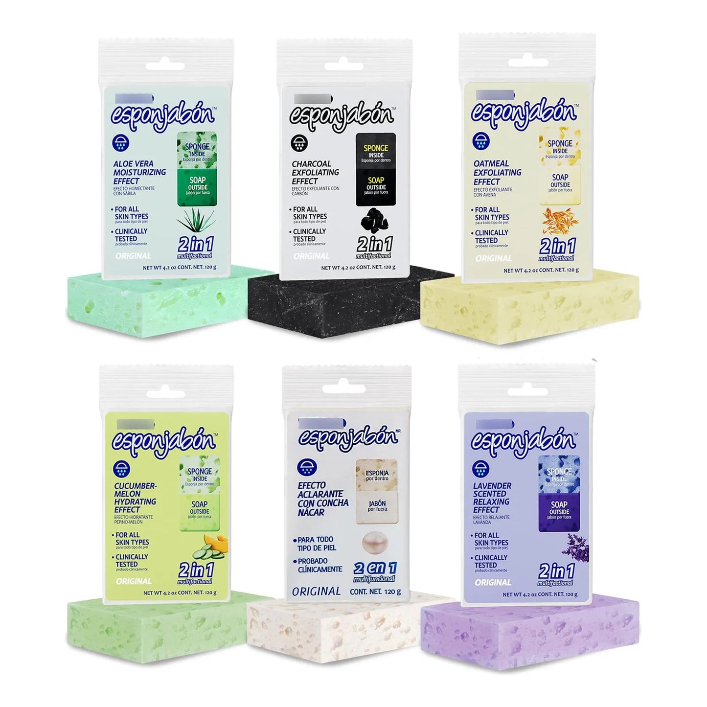 Esponjabon Exfoliante De Ducha Y Facial Con Aloe Vera Y Lavanda Pack X6