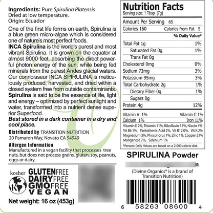 Spirulina En Polvo Cruda Orgánica De Los Andes 454 Gramos Vegana Sin Gluten
