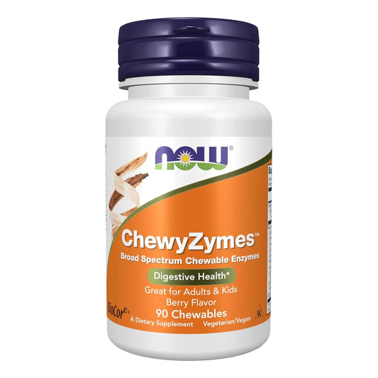 Enzimas Masticables Sabor Bayas Amplio Espectro 90 Unidades NOW Suplementos