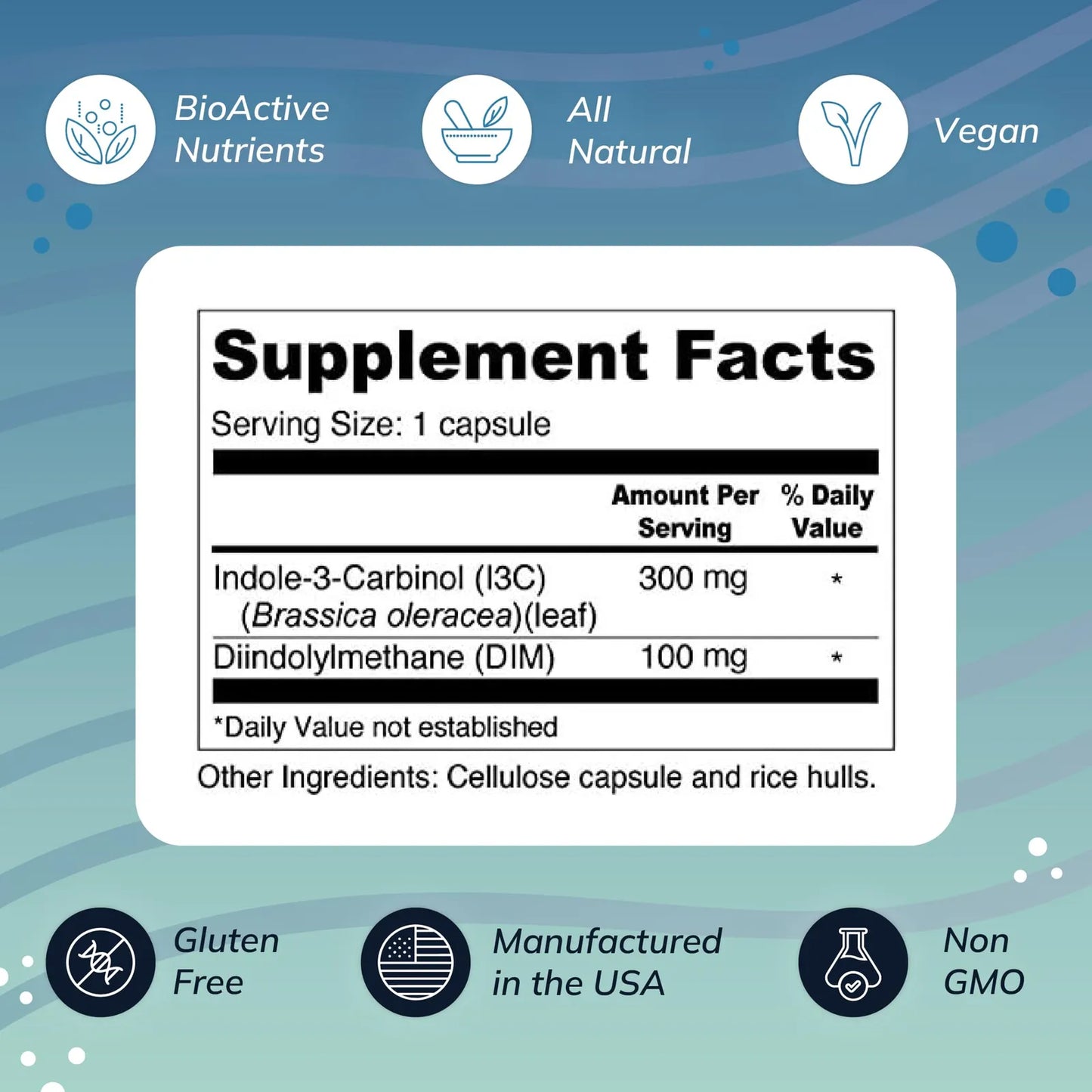 Capsulas I3C DIM 300mg 100mg Metabolismo Estrógenos Vegano Sin Gluten
