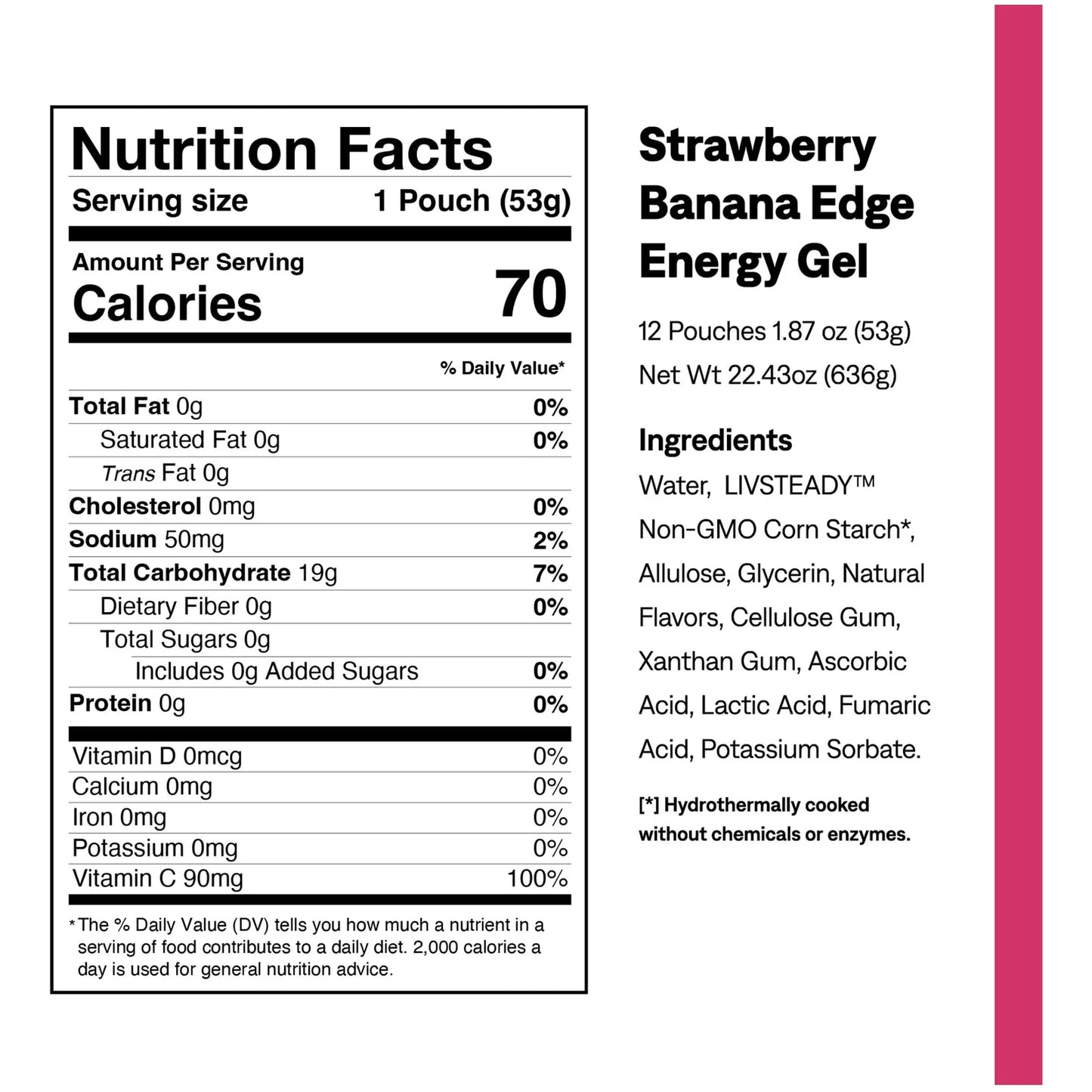 Edge Energy Gel Fresa Plátano 12 Paquetes 60ml Suplemento Energético Sin Azúcar Vegano
