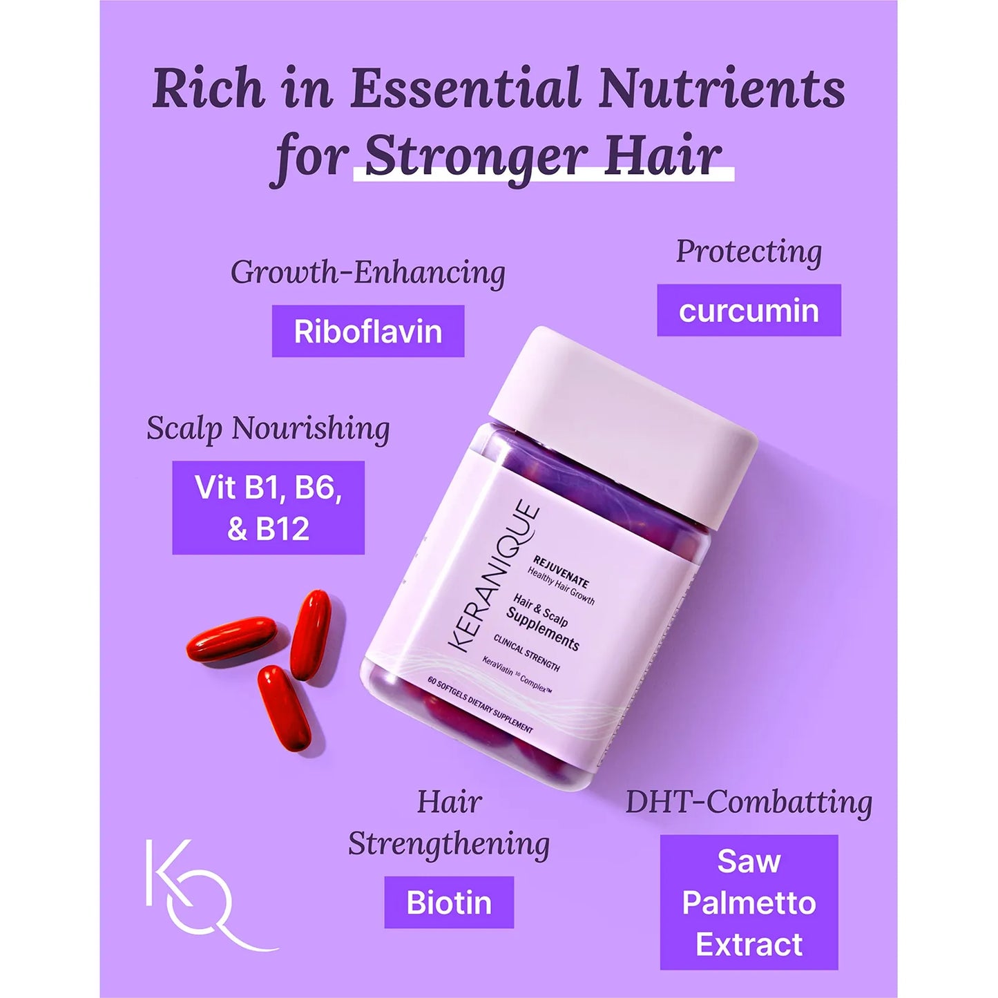 KeraViatin Cápsulas Blandas Para Cabello Fuerte Y Saludable Con Biotina Y Vitaminas B 60 Unidades