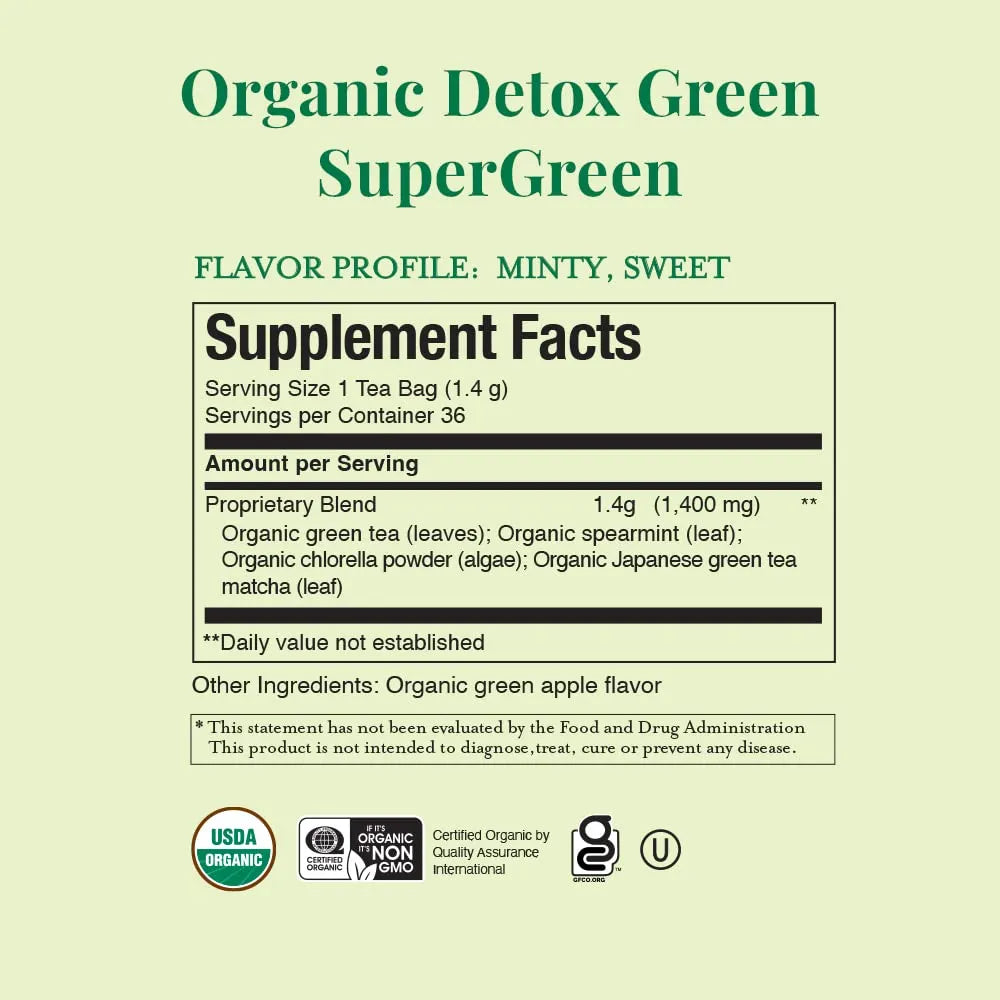 Té Detox Verde Orgánico 36 Bolsitas Sabor Fresco Energía Natural