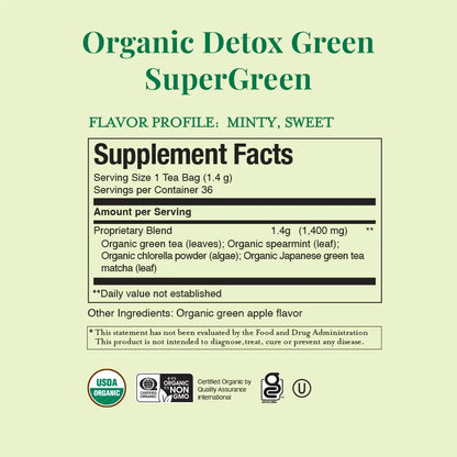 Té Detox Verde Orgánico 36 Bolsitas Sabor Fresco Energía Natural
