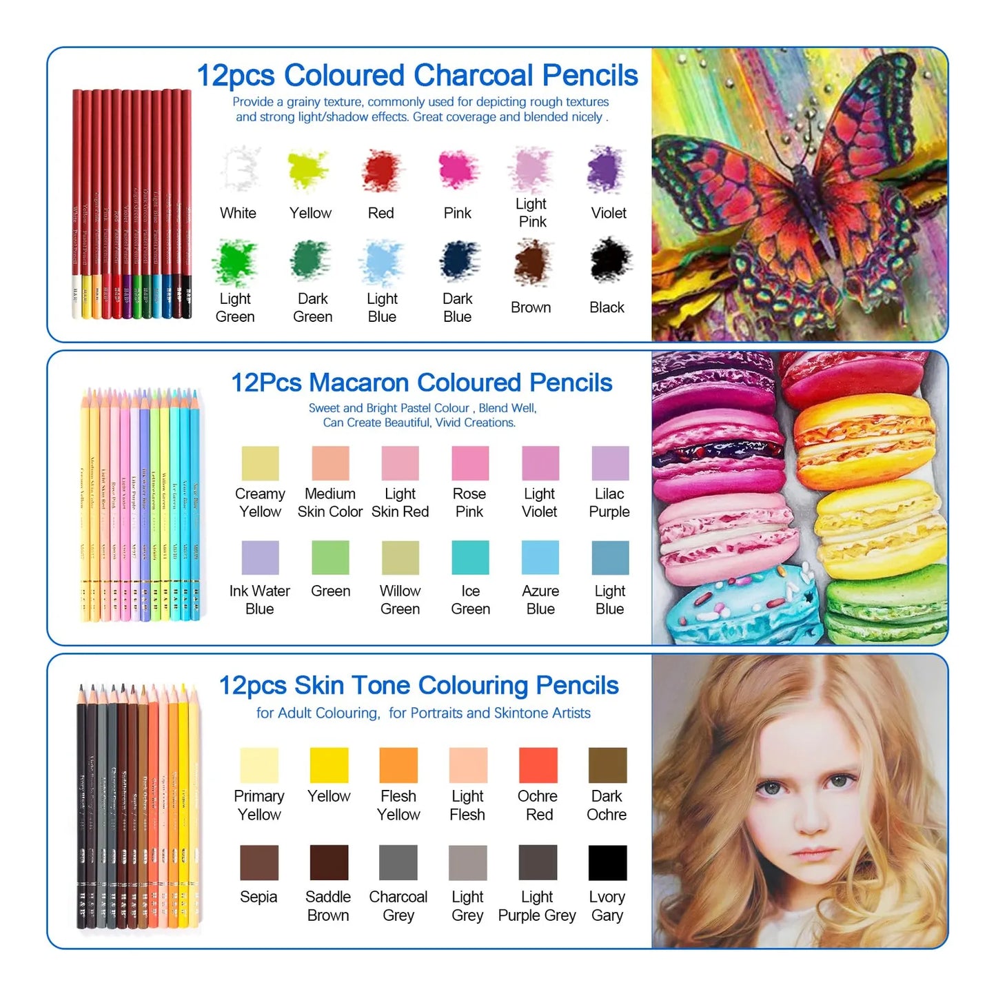Kit Completo De Dibujo 77 Piezas Con Libro Profesional Y Lápices Premium