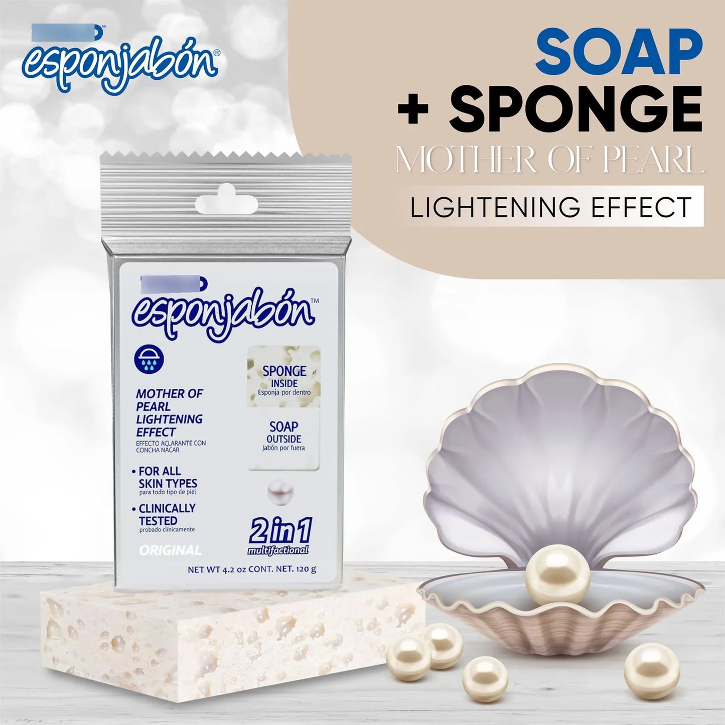 Esponja Jabon Madreperla Limpiador Ducha Revitalizante Piel Suave