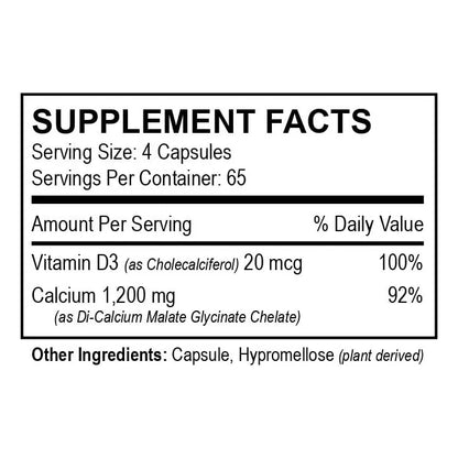 Calcio Quelato Malato 300 Mg Con Vitamina D3 260 Cápsulas