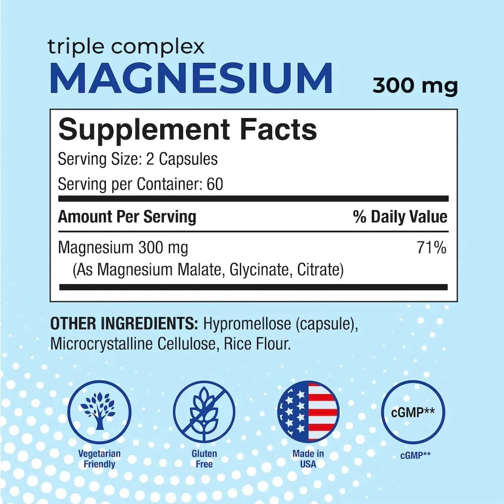 Puregen Labs Complejo Triple Magnesio 300mg Glicinato Malato Citrato 240 Capsulas Vegetales Alta Absorcion