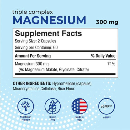 Puregen Labs Complejo Triple Magnesio 300mg Glicinato Malato Citrato 240 Capsulas Vegetales Alta Absorcion