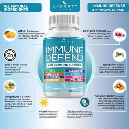 Defensa Inmunológica 8 En 1 Vitaminas Zinc 50 Mg Vitamina C Saúco D3