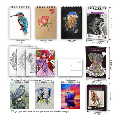 Kit Completo 136 Piezas Dibujo Profesional Grafito Carbon Acuarela Colores Metalicos