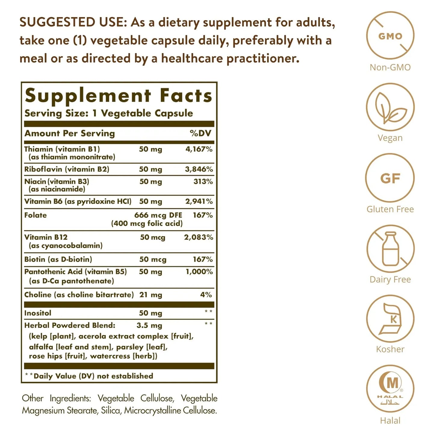 Solgar B Complex 50 250 Capsulas Veganas Metabolismo Energético Y Cardiovascular