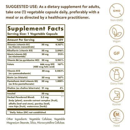 Solgar B Complex 50 250 Capsulas Veganas Metabolismo Energético Y Cardiovascular