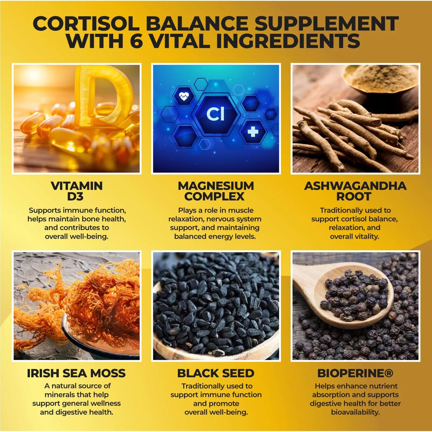 Suplemento Equilibrio Cortisol Inmunidad Ashwagandha Musgo Marino Magnesio