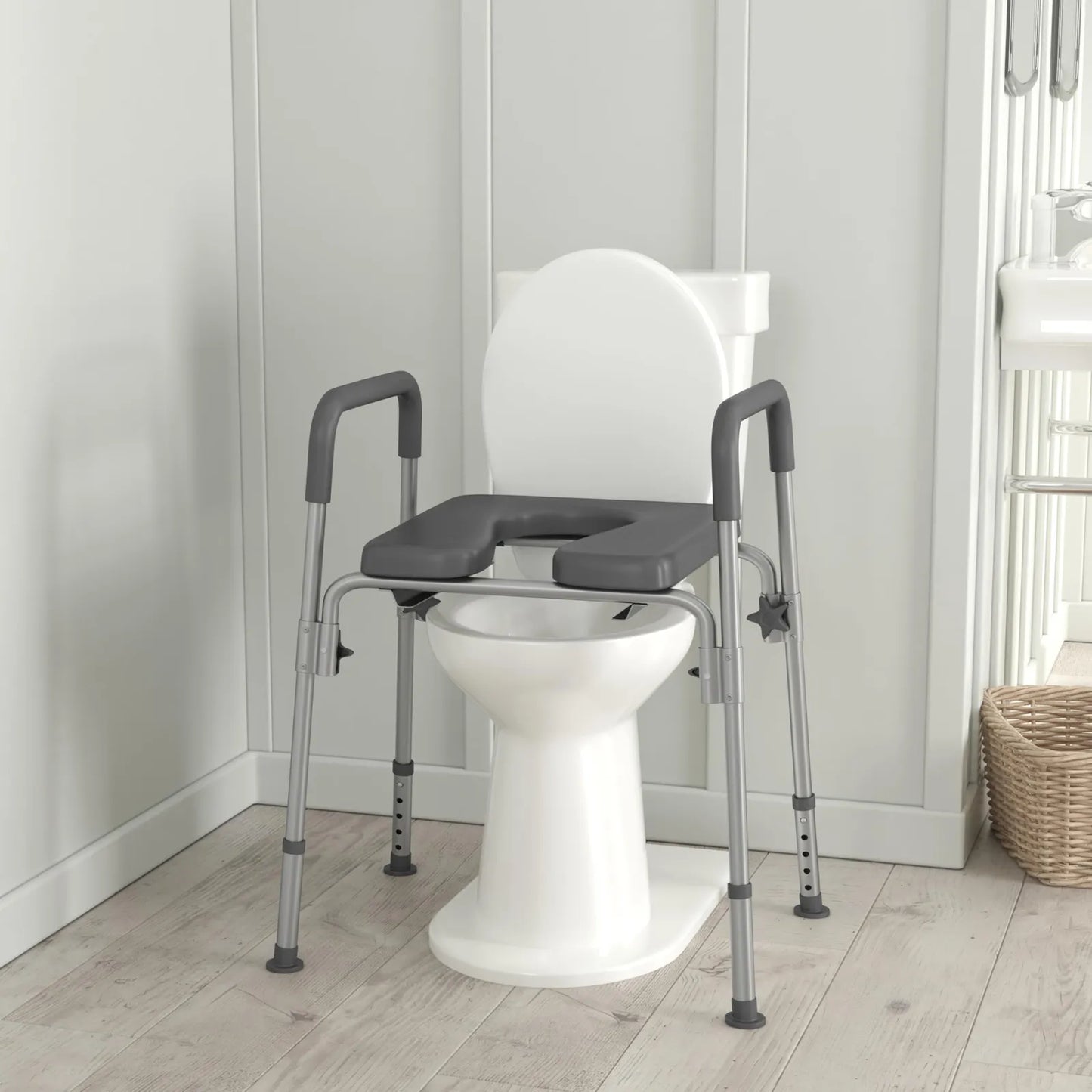 Silla Cómoda Portátil 3 En 1 Para Inodoro Con Brazos Acolchados Y Altura Ajustable