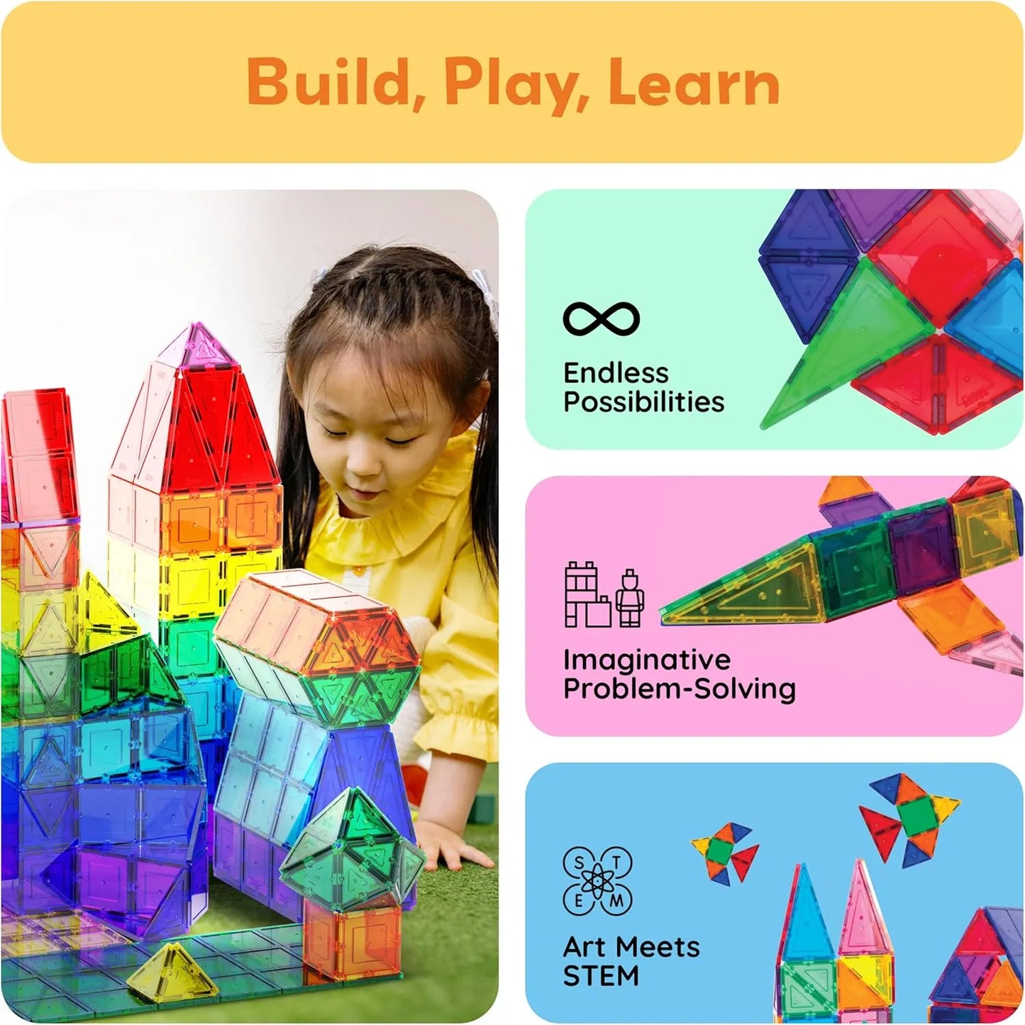 Set De 60 Bloques Magneticos Educativos Para Creatividad Infantil