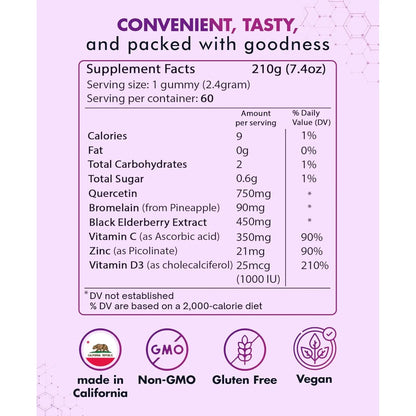 Gomitas De Quercetina Con Bromelina Vitamina C Zinc Y Saúco Potenciador Inmunológico 5 En 1