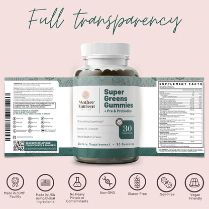 Gomitas Super Greens Con 30 Superalimentos Multivitamínicos Vegetales