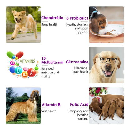 Multivitaminico Masticable Para Perros 150 Piezas 15 Vitaminas Y Probióticos