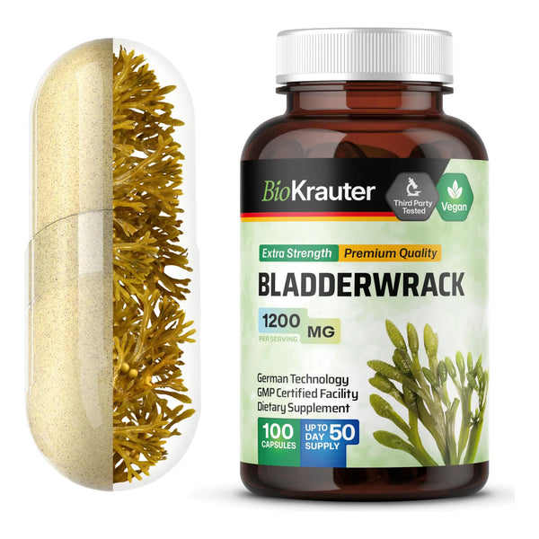 Cápsulas Bladderwrack De 1200 Mg 100 Unidades Fuente Natural De Yodo Veganas