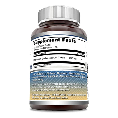 Citrato De Magnesio 200 Mg Tabletas Minerales 120 Unidades Suplemento Energetico