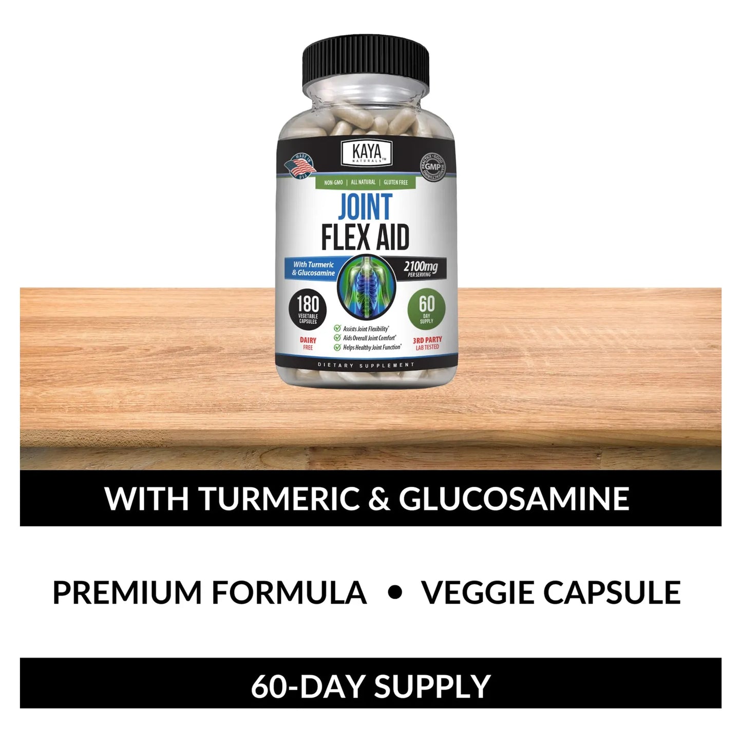 Kaya Naturals Joint Flex Aid Cápsulas De Cúrcuma Para Articulaciones 180 Unidades