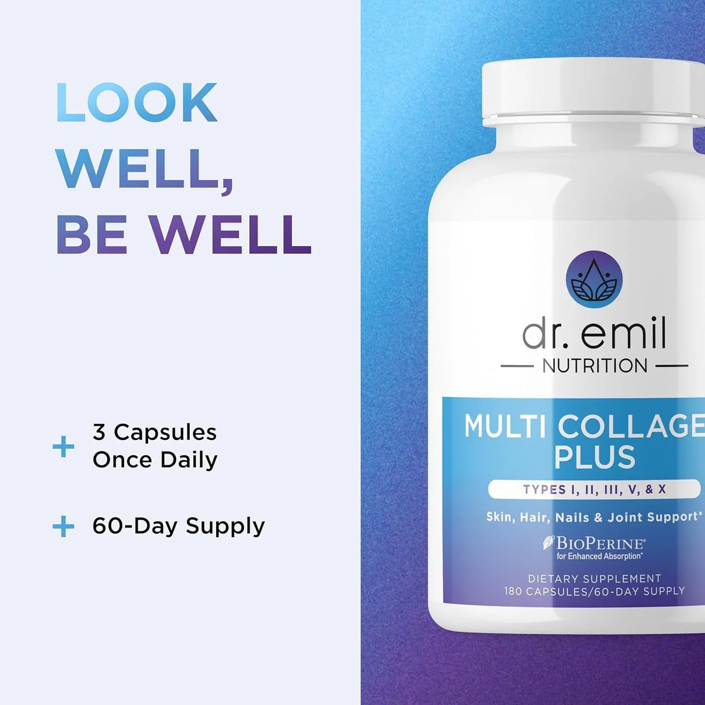 Cápsulas De Colágeno Múltiple Dr Emil Nutrition 180 Unidades Cabello Piel Uñas Articulaciones
