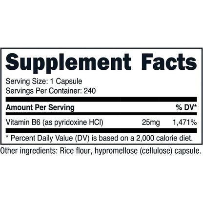 Vitamina B6 Piridoxina HCL 25 Mg 240 Capsulas Energia Y Bienestar