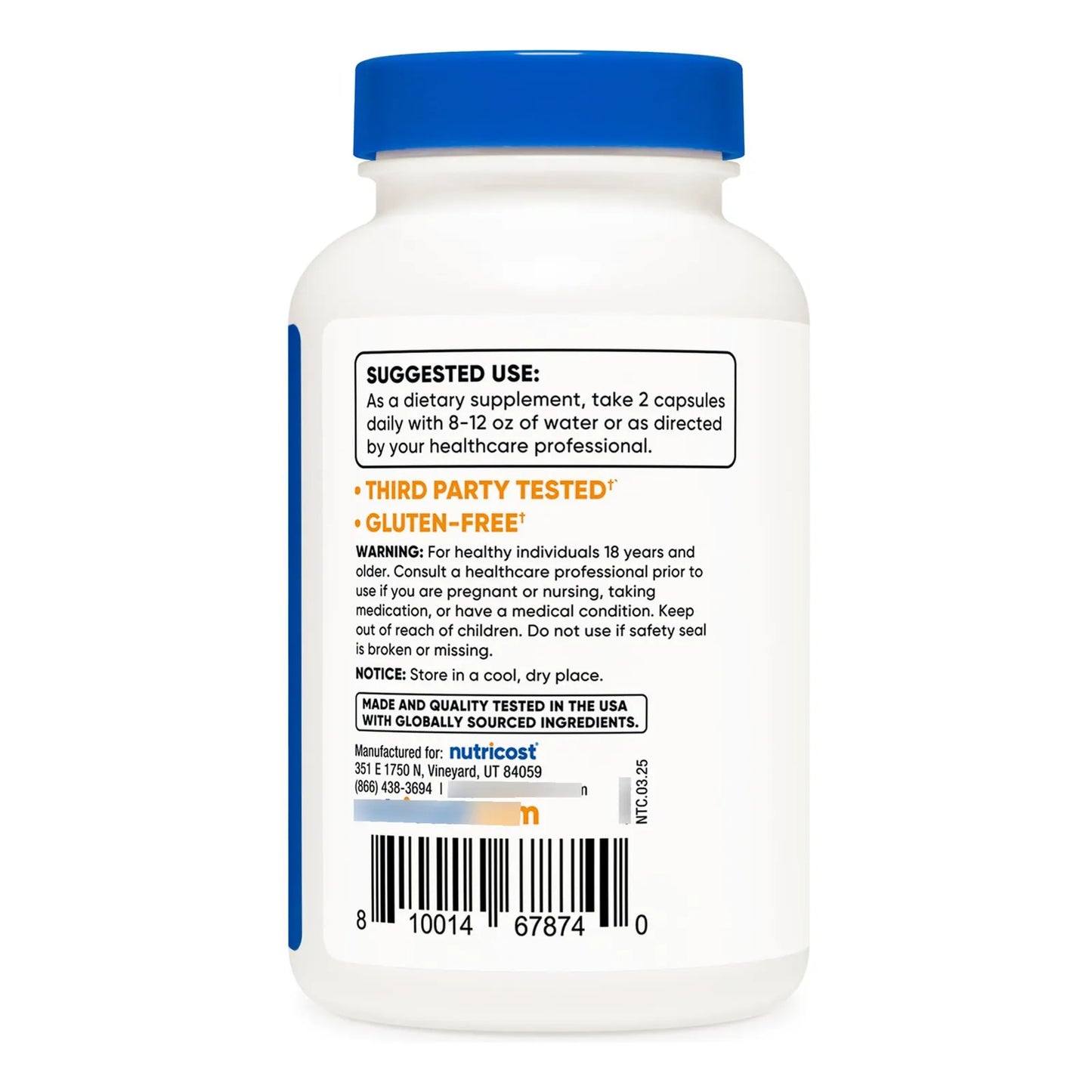 Cápsulas De Péptidos De Queratina Hidrolizados 500 Mg 120 Unidades Sin OMG Y Gluten