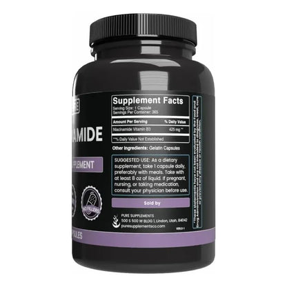 Niacinamida Pura 365 Cápsulas Sin Rellenos Vitamina B3 Esencial