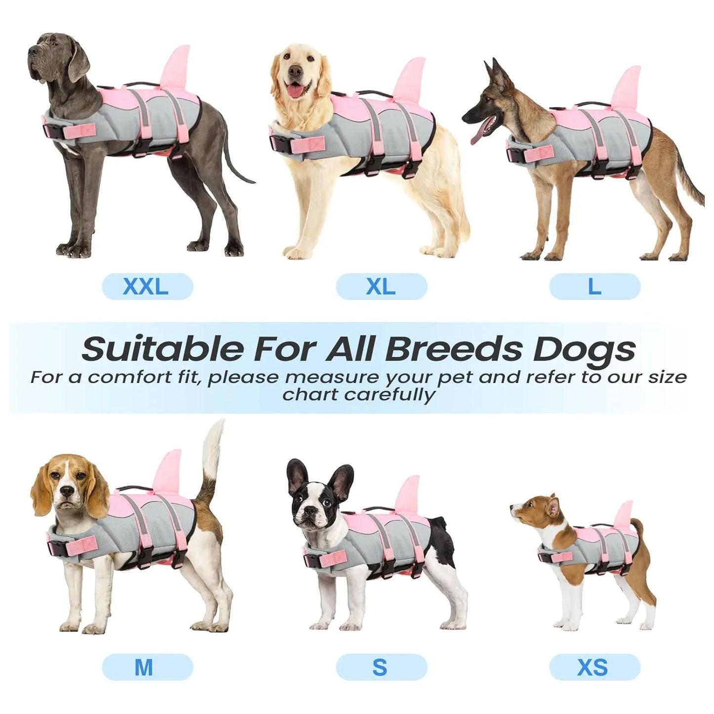 Chaleco Salvavidas Para Perros Talla XL Tiburón Rosa Seguridad y Estilo