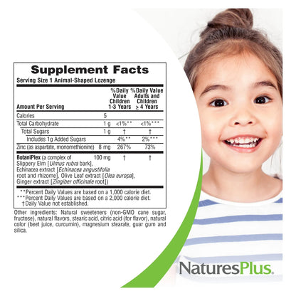NaturesPlus Animal Parade KidZinc Sabor Mandarina 90 Pastillas Zinc Quelado Para Niños