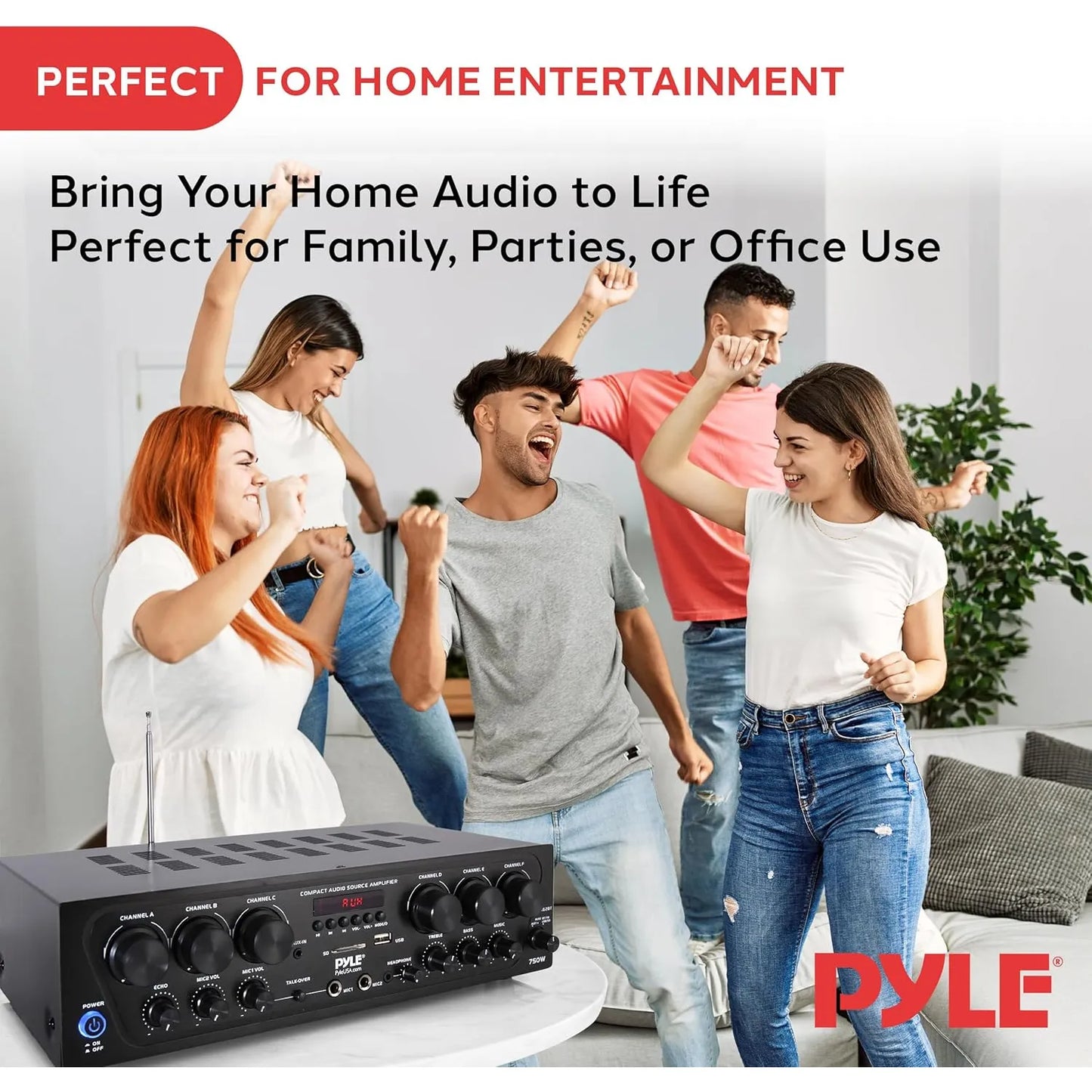 Amplificador Bluetooth Pyle 6 Canales 750W Sonido Potente Y Versatil