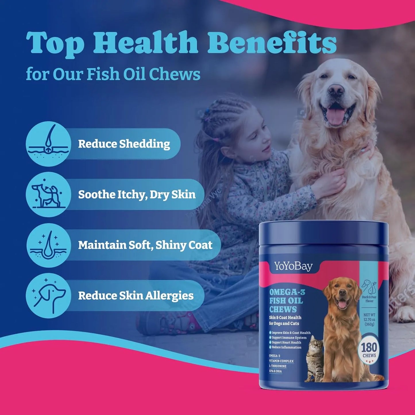 Masticables Aceite Pescado Omega 3 Perros Gatos Sabor Pato Pera 180 Unidades