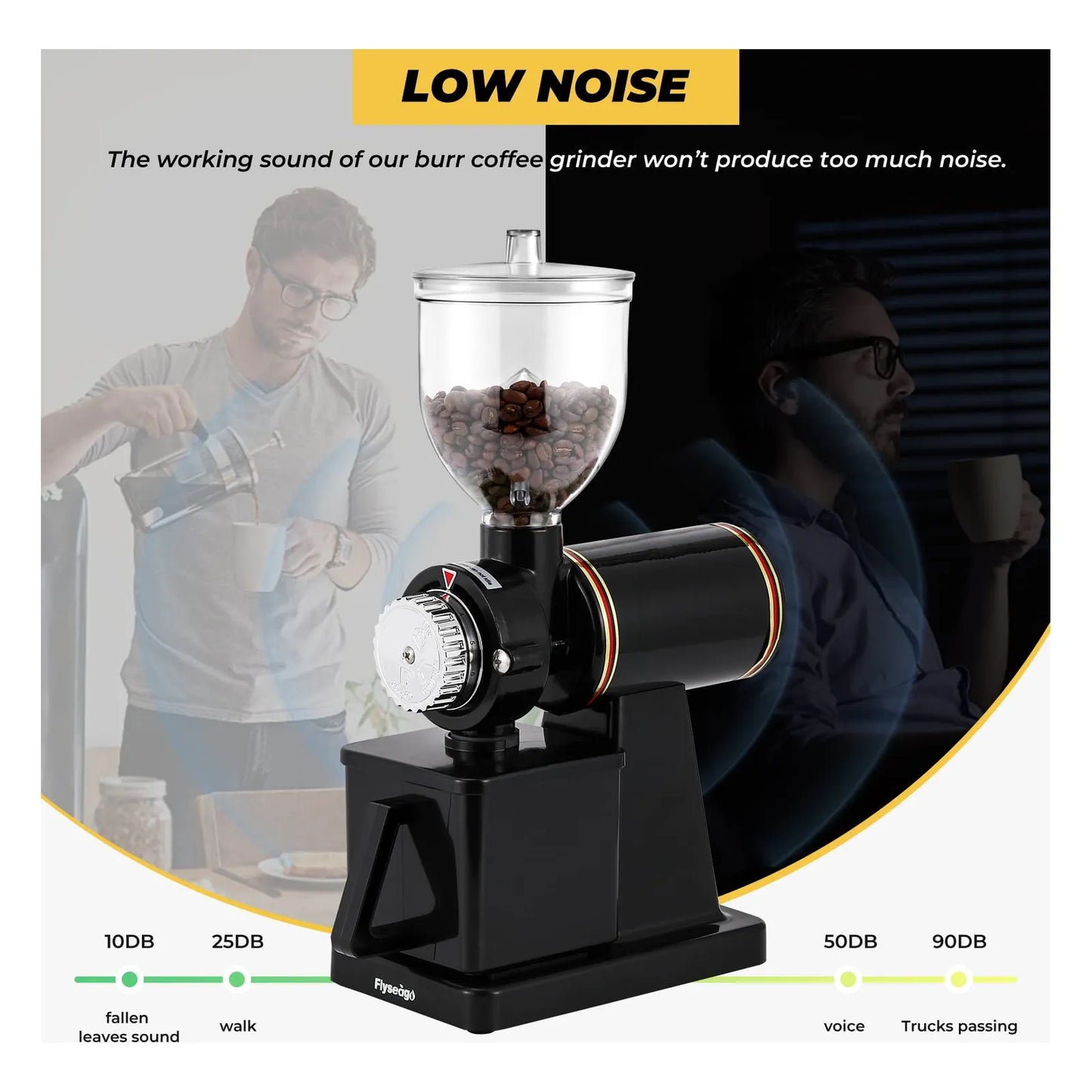 Molinillo De Café Eléctrico Silencioso Con 8 Ajustes De Molienda Y Tolva Ajustable