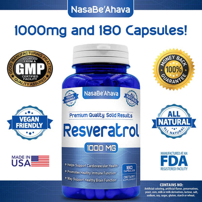 Capsulas Resveratrol 1000 Mg Antioxidante Vegano Facil Absorcion Piel Corazon Cerebro