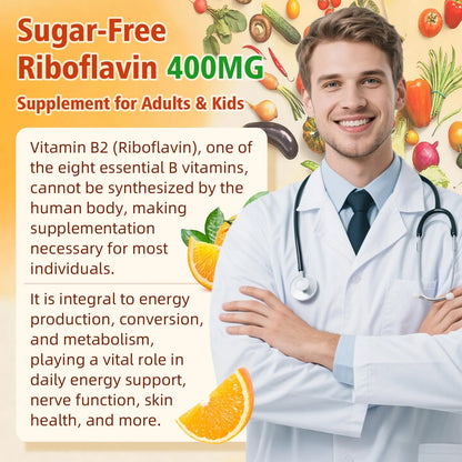 Gomitas De Vitamina B2 Riboflavina 400 Mg Para Niños Y Adultos Alivio Migraña Veganas